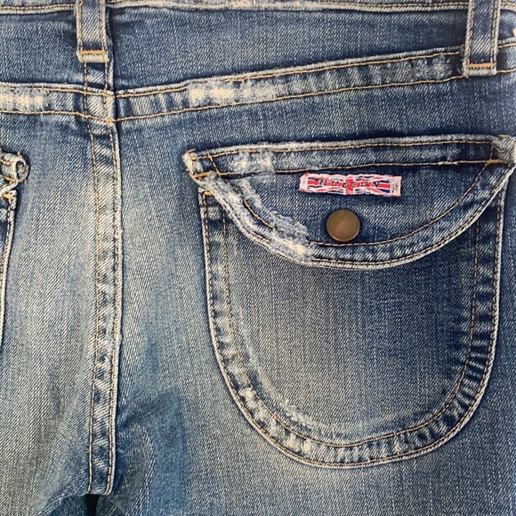 👖 Vintage Hudson Jeans Distressed Flare Medium-Blue Sz 30 Low Rise Zip Fly - Picture 5 of 8